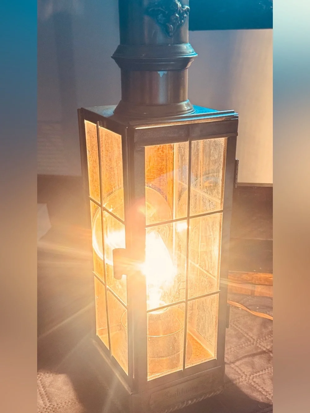 Vintage-Inspired Brass Metal Glass Lantern - Gold Words